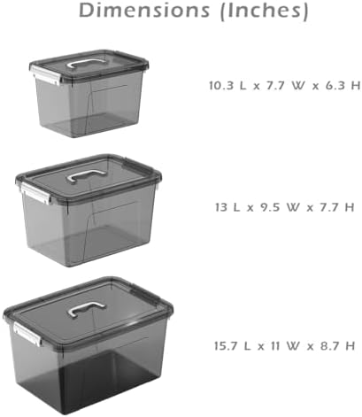 Plastic Storage Bins with Lids, 3 Pack Mixed Sizes (22 Qt, 16 Qt, 7 Qt) Clear Black Stackable Organizer Boxes with Latches for Closet, Pantry, Garage, Bathroom, Office - Image 2