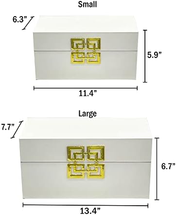 Galt International Large & Small Decorative Storage Box w/Hinged Lid - Classic Design Wood Decor Boxes with Geometric Opening Clasp - Home & Office Storage - Set of 2 (White + Gold) - Image 7