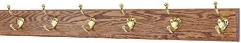 PegandRail Solid Oak Coat Rack with Solid Brass Hat and Coat Style Hooks - Made in The USA (Chestnut, 30.5" x 3.5" with 6 Hooks) by PEG+AND+RAIL