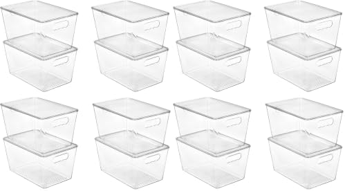 Vtopmart 16 Pack Clear Stackable Storage Bins with Lids, Large Plastic Containers with Handle for Pantry Organization and Storage,Perfect for Kitchen, Fridge, Cabinet, Bathroom Organizer by Vtopmart