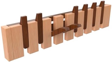 Wall Mounted Piano Key Hanger | Flip Style Hook | Entrance Wall Art Hook, Made of Oak Wood (3 Times Painted, 4 Times Polished) (Walnut-Beech, 8Hooks) by FleiSleep