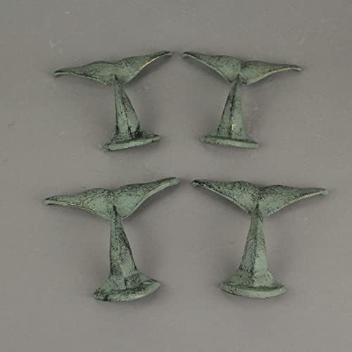 Zeckos Set of 4 Whale Tail Wall Hooks, Green Verdigris Cast Iron - Image 5