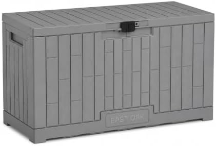 EAST OAK Outdoor Storage Box, 60 Gallon Deck Box Indoor and Outdoor Use, Waterproof Resin Storage Bin for Patio Cushions, Gardening Tools, Lockable, UV Resistant, Ash Grey by EASTOAK