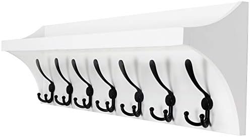 DSEAP Wall Shelf with 7 Tri Hooks, 35' Long Heavy Duty Coat Rack Wall Mount with Hooks Underneath for Entryway, Mudroom, Kitchen, Bathroom, White & Black by Dseap