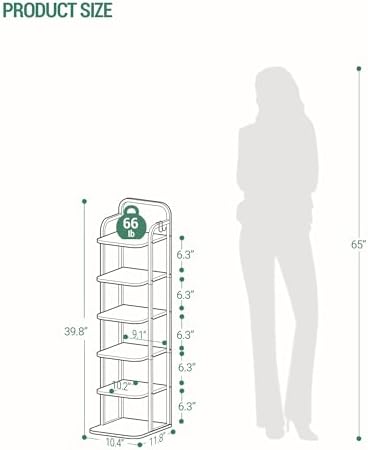 Hzuaneri 6 Tiers Vertical Shoe Rack, Tall Shoes Shelf with 2 Hooks - Image 2