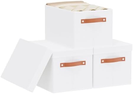 Fabric Storage Baskets,White Boxes,15 x 9.8 x 8.3In,3 Pack by YheenLf