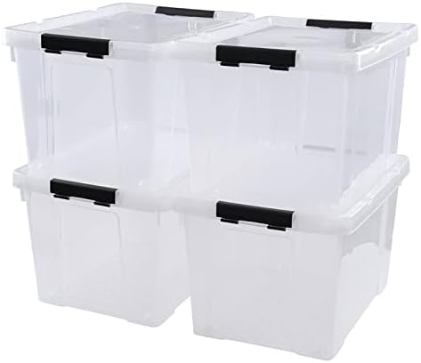 Obstnny 34 Quart Lidded Storage Bins 4 Packs, Plastic Clear Latching Box by Obstnny