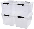 Obstnny 34 Quart Lidded Storage Bins 4 Packs, Plastic Clear Latching Box by Obstnny