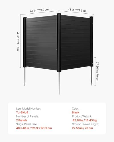 VEVOR 2 Panels Outdoor Privacy Screen, 48 x 48 in Air Conditioner Fence with 27.6 in Ground Stakes, Pool Equipment Enclosure, Horizontal Vinyl Privacy Fence, Ideal for Trash Can and A/C Units, Black - Image 7