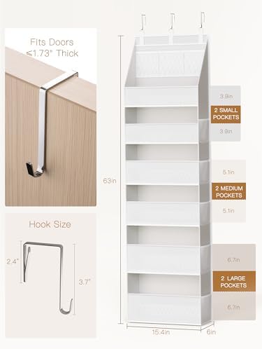 Criusia 2 Pack Over the Door Organizer, Heavy-Duty 6-Shelf Hanging Storage with 13 Mesh Pockets, 55lbs Capacity Behind the Door Storage for Nursery, Bathroom, Bedroom, and Dorm, White - Image 2