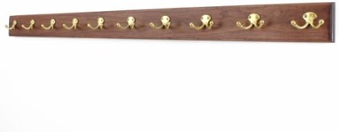 Cherry Coat Rack with Solid Brass Double Style Hooks (Mahogany, 52" x 3.5" with 10 hooks) by PEG+AND+RAIL