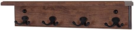 PegandRail Solid Cherry Shelf Coat Rack with Aged Bronze Double Style Hooks - Made in The USA (Cherry, 21" with 4 Hooks) by PEG+AND+RAIL