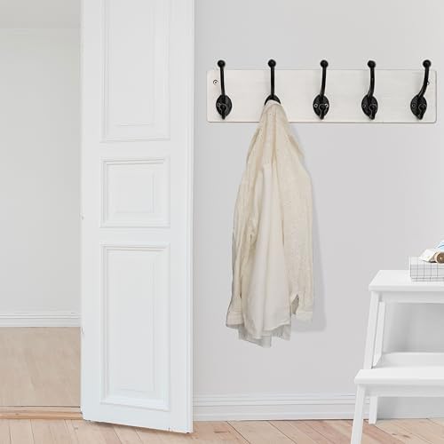 WEBI Rustic Coat Rack Wall Mount,5 Cast Iron Coat Hooks Wall Mounted,Heavy Duty Wall Coat Hanger Hooks for Hanging Coats,Clothes,Black on White,2 Packs - Image 3