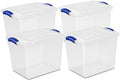 (4 pack) 27 Quart Clear Latching Storage Bin with Lid, Stackable Plastic Container for Shelves, Closet & Craft Storage by Unknown