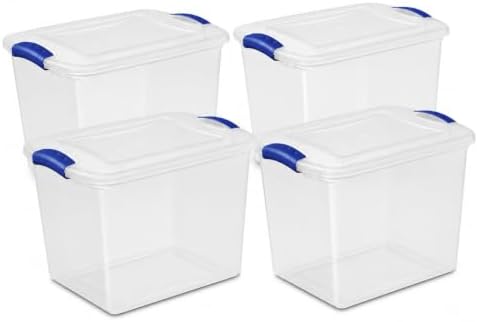 (4 pack) 27 Quart Clear Latching Storage Bin with Lid, Stackable Plastic Container for Shelves, Closet & Craft Storage by Unknown