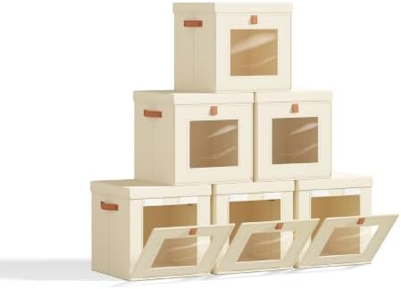 Homsorout Cube Storage Bins with Lids - Front Opening, Clear Window, 6 Pack by Homsorout