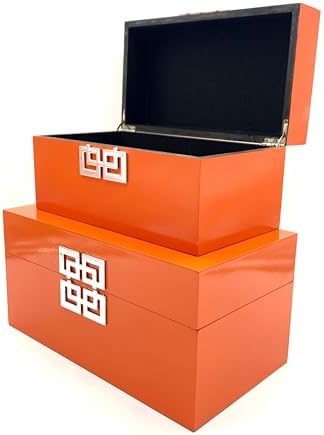 Galt International Storage Boxes - Large & Small Decorative Storage Box w/Hinged Lid - Classic Design Wood Decor Boxes with Geometric Opening Clasp - Home & Office Storage - Set of 2 (Orange) - Image 5