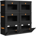 DIMJ Storage Bins with Lids - 6 Pack Front Opening Stackable Fabric Storage Boxes with Clear Window & Handles, Collapsible Closet Organizers for Clothes, Sweaters, Shelf Storage, Bedroom, Black by DiMJ