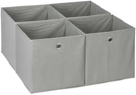 Relaxdays Storage Box Set of 4, Shelf Baskets, HBD: 30x30x30 cm, Handle Holes, Foldable Organiser Bins, Grey, Polyester, 30 x 30 x 30 cm by Relaxdays