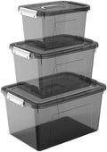 Plastic Storage Bins with Lids, 3 Pack Mixed Sizes (22 Qt, 16 Qt, 7 Qt) Clear Black Stackable Organizer Boxes with Latches for Closet, Pantry, Garage, Bathroom, Office by JUJIAJIA