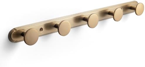 Goo-Ki Champagne Bronze Coat Rack Wall Mount with Orbit Rim Backplate, Heavy Duty Zinc Coat Hooks Wall Mounted, Modern Soft Gold Hat Hanger and Towel Rack for Entryway, Mudroom, and Bathroom(5 Hooks) by Home