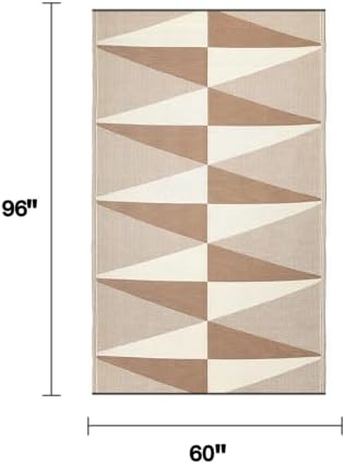 Fab Habitat Geometric Modern Minimalist Outdoor Rug - Waterproof, Crease-Free Fade Resistant, Reversible - Recycled Plastic - Patio Porch Balcony Deck Yard Garden - Tuscon Natural - 5x8 ft - Image 2