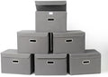 Fabric Foldable Collapsible Storage Cube Bin Organizer Basket with Lid, Handles, Removable Divider for Home, Closet (Grey, 6Pcs) by SEVENDOME