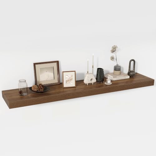 Acovy 55 Inch Floating Shelves, 12" Deep Floating Shelf Wall Mounted, 55" Wall Shelves, Rustic Deep Bookshelf, Extra Deeper & Thicker Display Shelves for Bedroom, Living Room, Set of 1 by Acovy