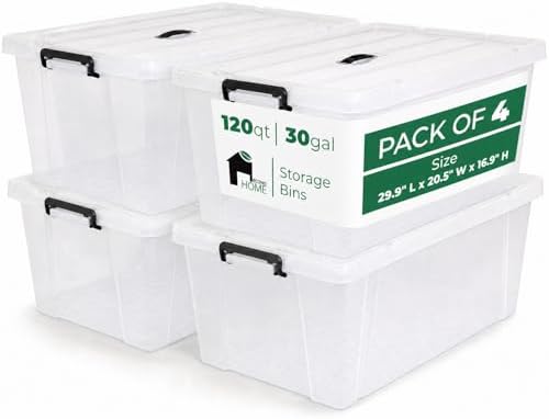 120 Quart 4 Pack Clear Storage Bins with Lids by bebikim