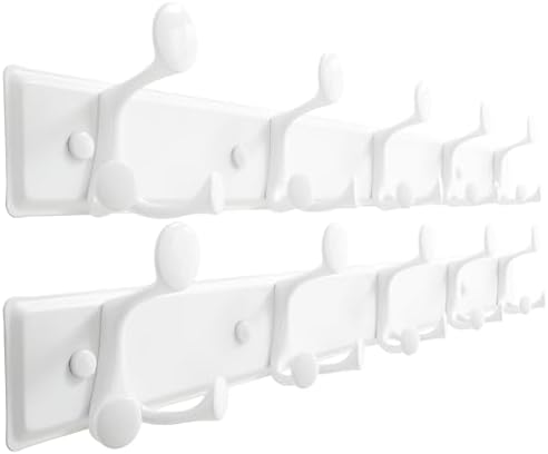 SKOLOO 15 Hooks Wall Mounted Coat Rack, 30 Inch Modern Coat Hanger for Entryway, Bathroom, Garage, Lightweight with 16 Inch Stud Spacing Design, Matte White(Pack of 2) by SKOLOO
