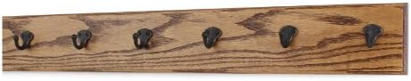 PegandRail Oak Wall Mounted Coat Rack with Aged Bronze Singular Style Hooks 4.5" Ultra Wide (Chestnut, 30.5 x 4.5 with 6 Hooks) by PEG+AND+RAIL