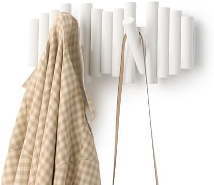 Umbra Picket Coat Rack, Wall Mount 5 Flip-Down Coat Hooks, White by Umbra