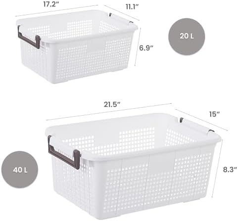 Stackable Storage Basket Organizer with Handle | Storage Bin, 40 Liter, Set of 2, White - Image 4