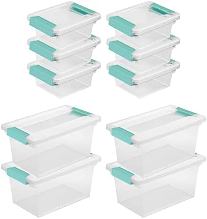 Sterilite Miniature Clip Storage Box w/ Latch Lid, 6 Pack, & Medium Clip Storage Box w/ Latch Lid, 4 Pack for Home, Office, and Workspace Organization by Sterilite