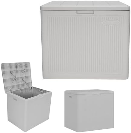 Suncast 22 Gal, Small Outdoor Storage Deck Box, Resin Reeded, French Gray by Unknown