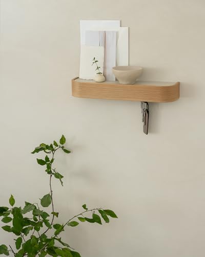 Kazai. Key Holder 'Toke' | Minimalist Key Hook Design from Berlin | Modern Key Holder Wall Mount with Wooden Shelf | Key Rack for Wall as Entryway Organizer | Oak - Image 7