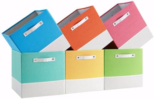 Cube Storage Bins | 10.5"x10.5"x11", Macaron & White, 6 Pack by FABINADO
