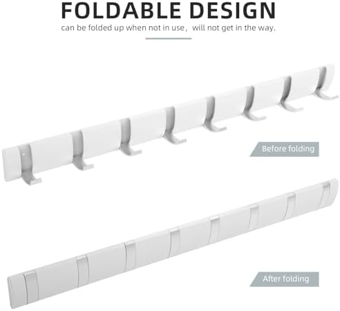 2 Pack Foldable Stylish Modern Hook Rack with 8 Hooks, Heavy Duty Metal Coat Rack, Metal Coat Hook Rail for Coat Hat Towel Purse Robes Mudroom Bathroom Entryway (White and Silver) - Image 4