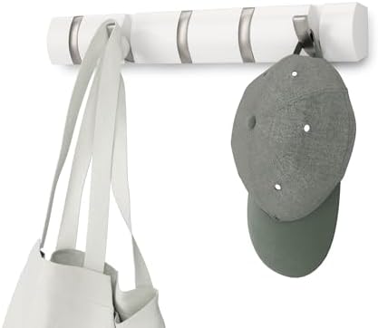 Umbra Flip Coat Rack, Wall Mounted 5-Hook Space Saving, White/Nickel by Umbra