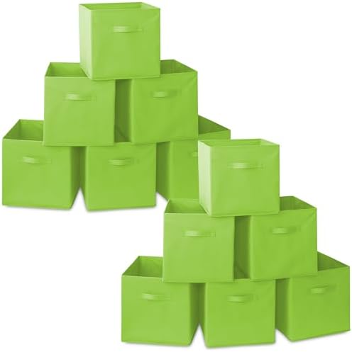 Casafield Set of 12 Collapsible Fabric Cube Storage Bins, Lime Green - 13" Foldable Cloth Baskets for Shelves, Cubby Organizers & More by Casafield