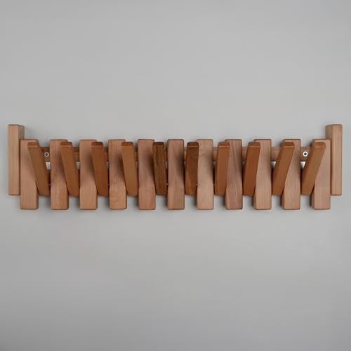 Beech Piano Key Coat Rack with 10 Flip Hooks, Natural by TexasBestGift