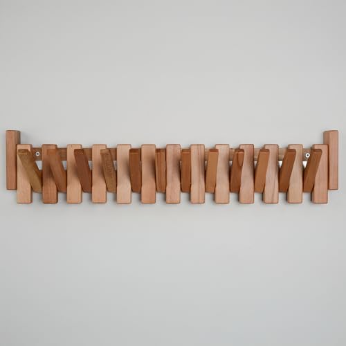 Beech Piano Key Coat Rack with 12 Flip Hooks, Natural by TexasBestGift