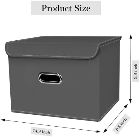 8-Pack Large Collapsible Storage Bins with Lids,Fabric Storage Cubes Organizer for Shelves,Closet,Nursery,Foldable Cube Storage Baskets with Handles,Home Boxes (14.9"x9.8",Grey) - Image 2