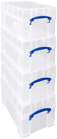 Really Useful Box 9 Liter Stackable Storage Container w/XL Snap Lid & Built-in Clip Lock Handles for Home or Office Organization, Clear (4 Pack) - Image 2
