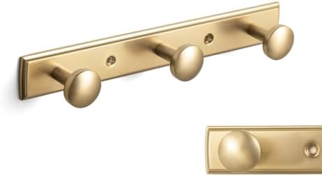 Goo-Ki Champagne Bronze Coat Rack Wall Mount with Escutcheon Backplate, Modern Heavy Duty Zinc Coat Hooks, Soft Gold Hat and Towel Hanger Rail for Entryway, Bathroom and Mudroom (3 Hooks) by Home
