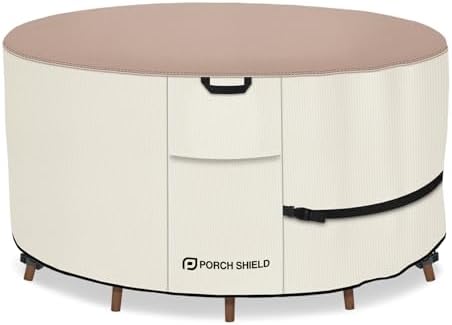 Porch Shield Waterproof Round Patio Table Cover 76 inch, Light Tan & Khaki by PorchShield