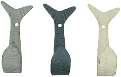 Zeckos Set of 3 Flipping Fish Wall Hooks, 4 Inch Blue Gray White Cast Iron - Image 2