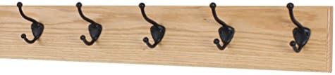 PegandRail Solid Oak Wall Mounted Coat Rack with Bronze Hat & Coat Style Coat Hooks 4.5" Ultra Wide - Made in The USA (Natural, 4.5" x 25.5" with 5 Hooks) by PEG+AND+RAIL