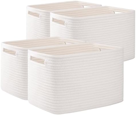 OIAHOMY 4 Pack Storage Baskets for Organizing 24L Cube Storage Bins White by MasterofSpaceOptimization