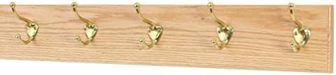 Oak Wall Mounted Coat Rack with Solid Brass Hooks 4.5" Ultra Wide (Natural, 25.5" x 4.5" with 5 Hooks) by PEG+AND+RAIL